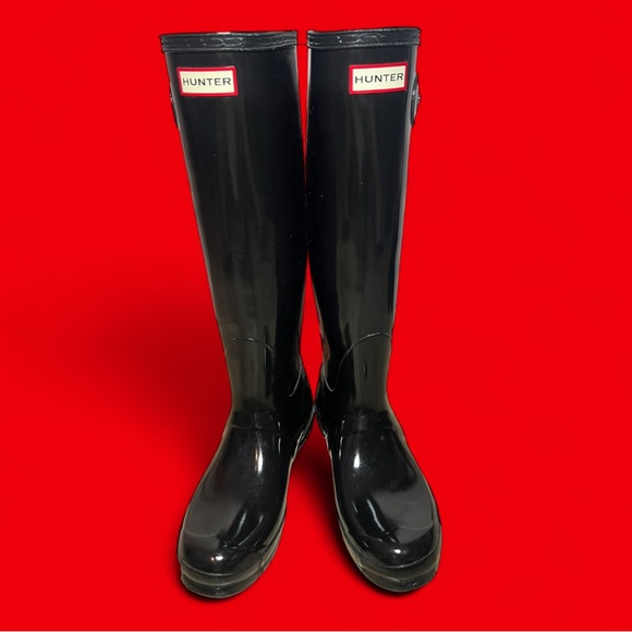 Hunter Tall Gloss Rain Boots (black) Size 8 - Picture 1 of 8